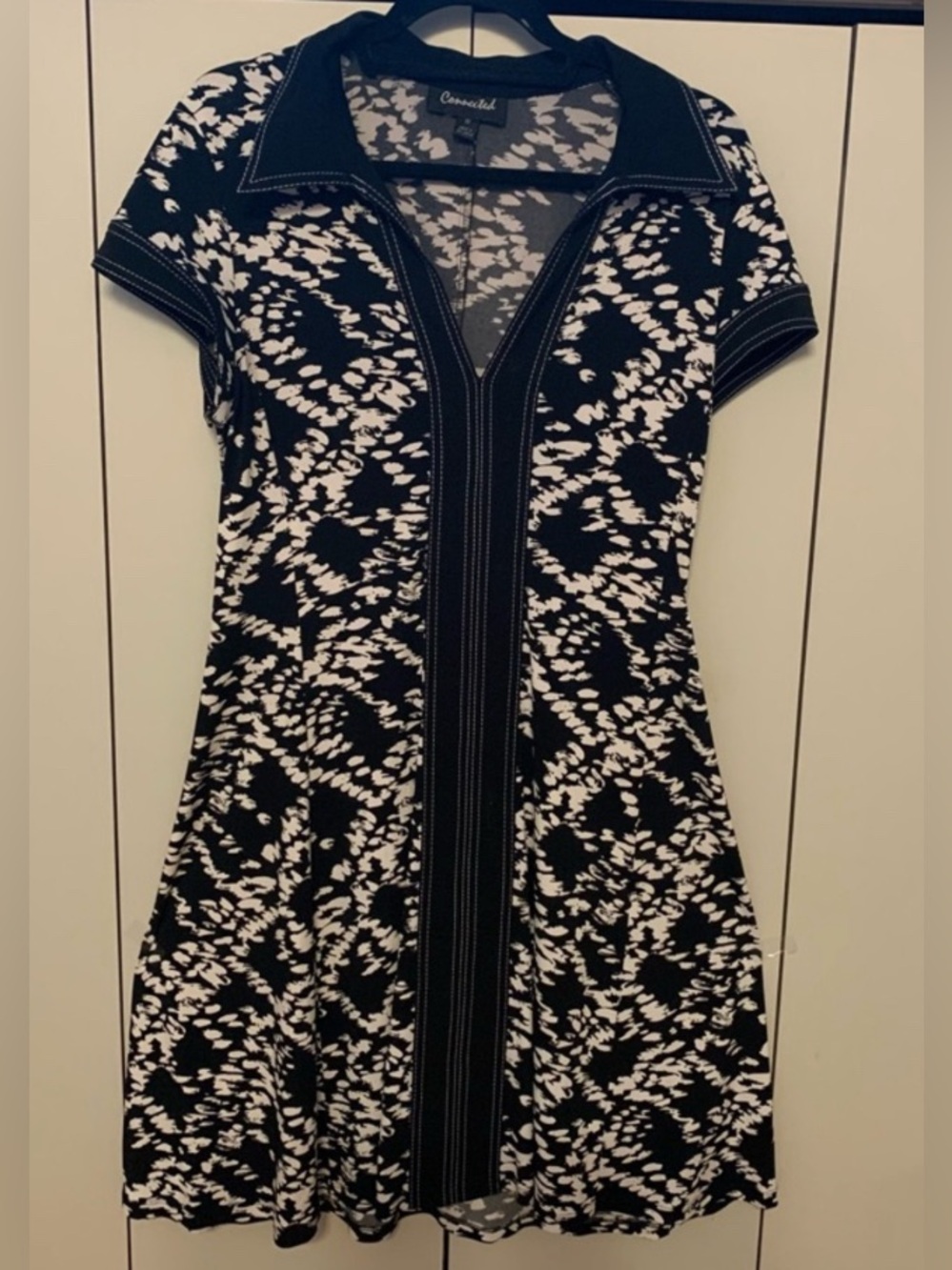Connected Apparel Black White Dress Fit & Flare Stretch Office Cocktail Size 12